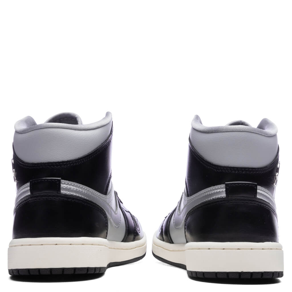 Women's Air Jordan 1 Mid SE - Black/Metallic Silver/Light Smoke