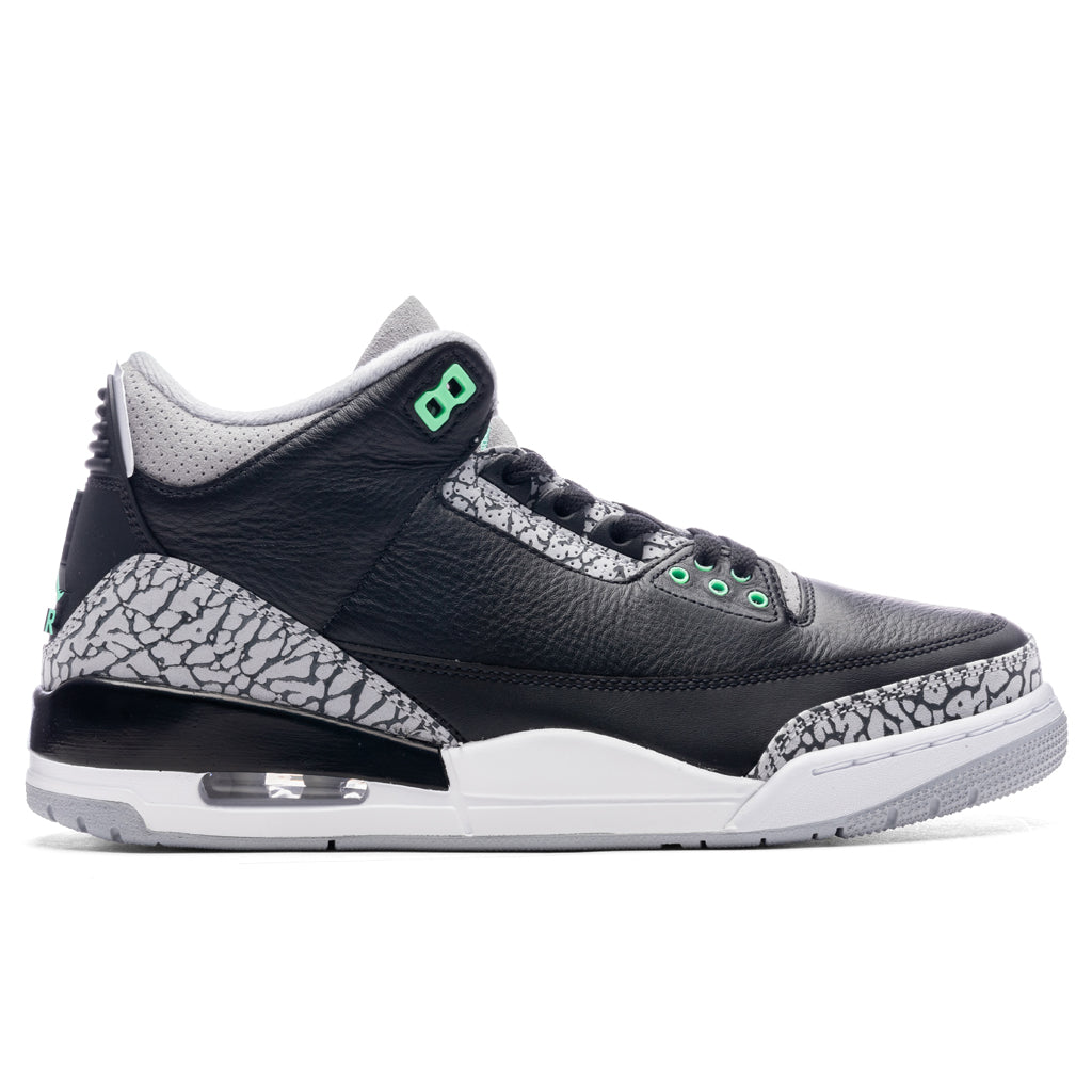 Air Jordan 3 Retro 'Green Glow' - Black/Green Glow/Wolf Grey – Feature
