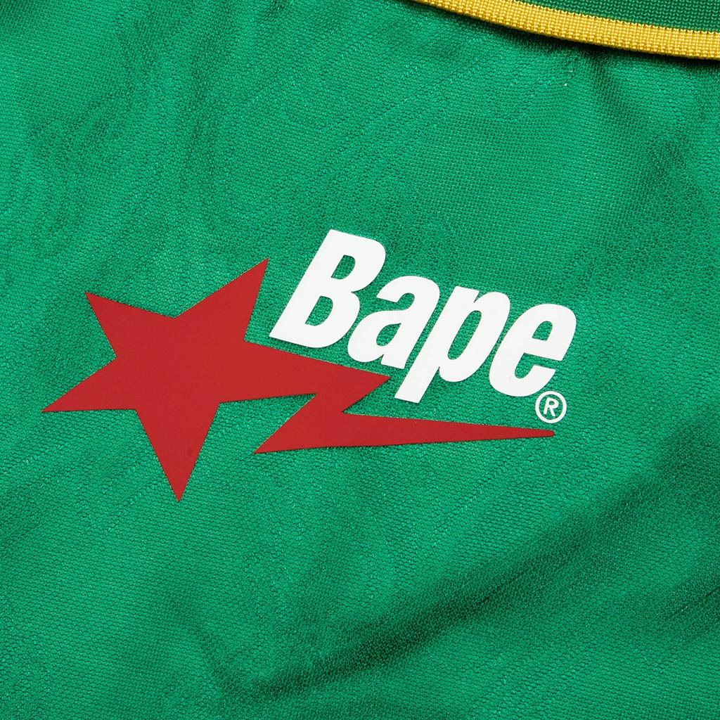コ*ジ様 A・BATHING APE バスケットボール 緑 カモ柄ゲームシャツ Ape Flame Monogram Jacquard Logo Relaxed Fit Football Jersey