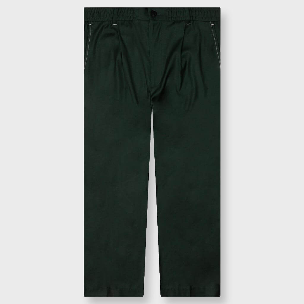 Lightweight Wool Elasticated Woven Pant - Forest Green