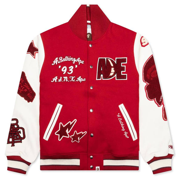 Bape Multi Motif Varsity Jacket - Red – Feature