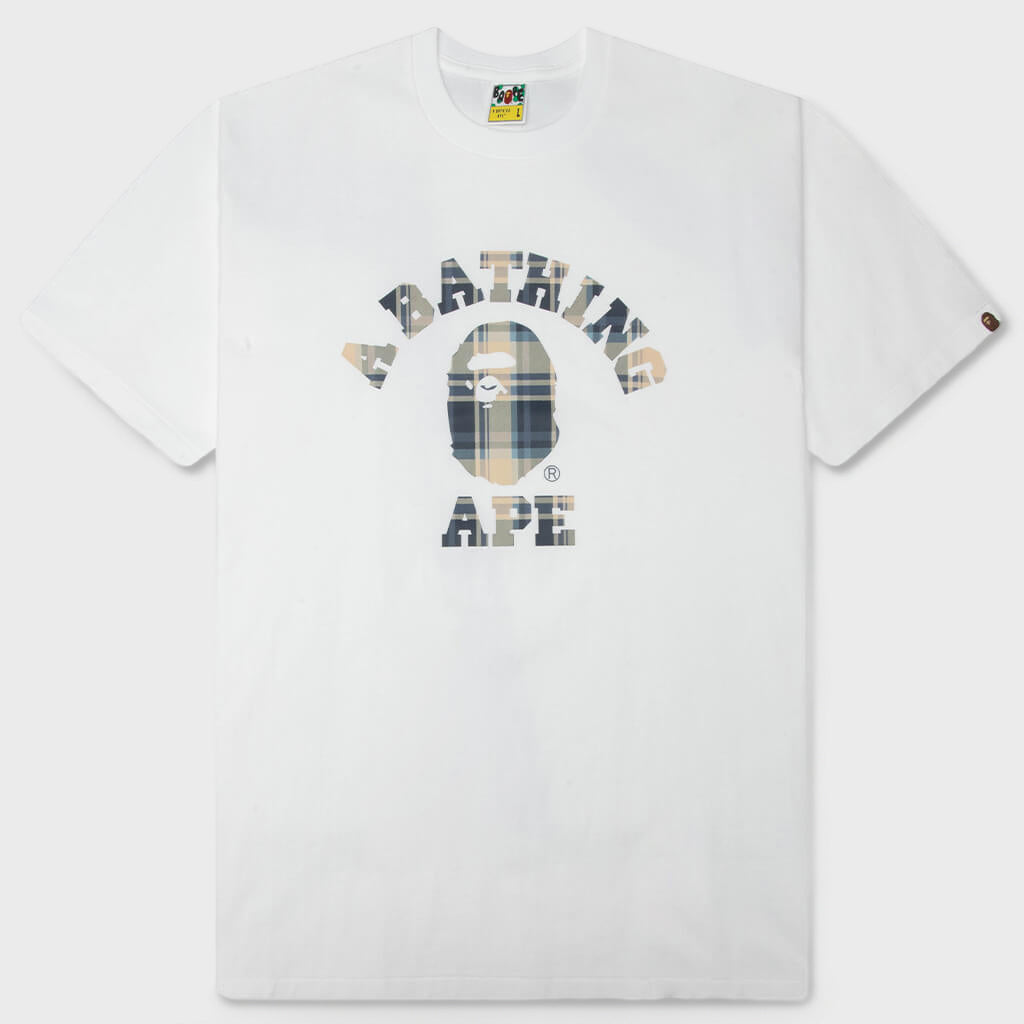 BAPE Check College Tee - White/Blue