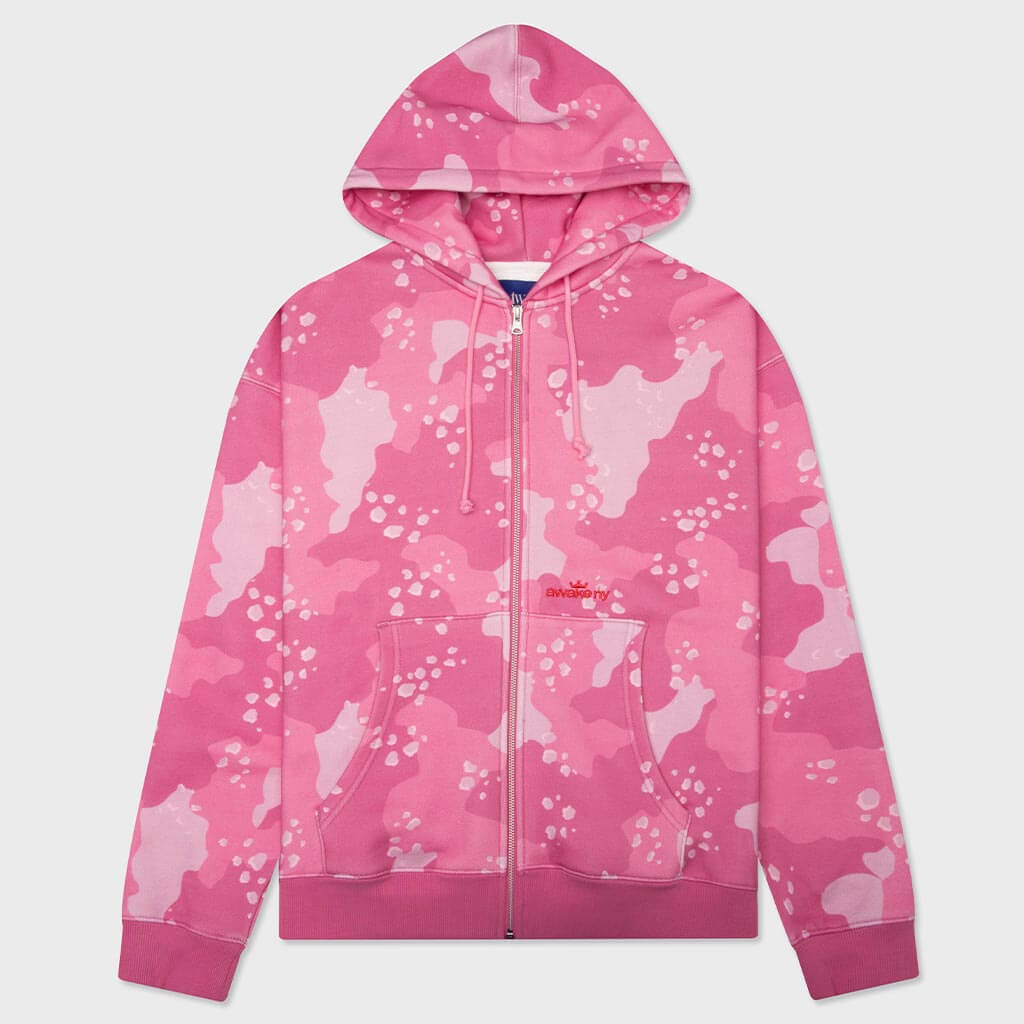 Camo Crown Logo Zip Hoodie - Pink