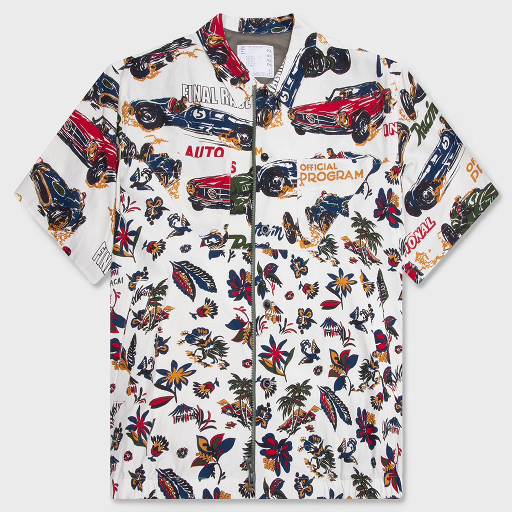 Car Race Tropical Print Shirt - Ivory