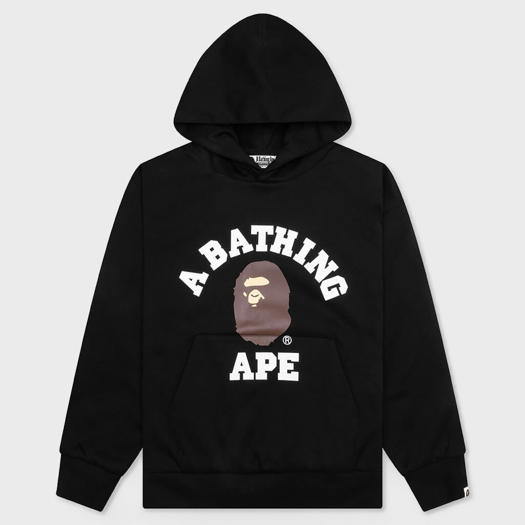 College Puffy Relaxed Fit Pullover Hoodie - Black