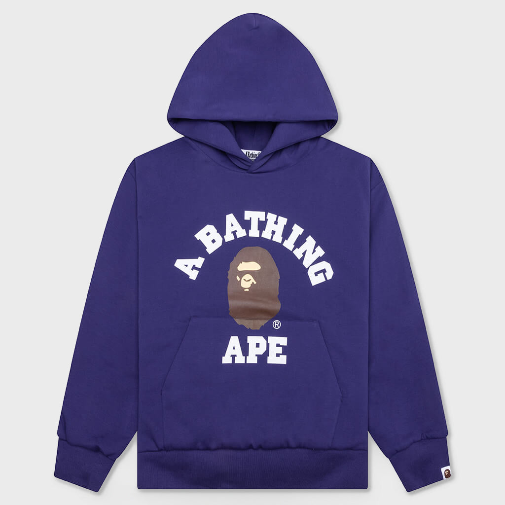 College Puffy Relaxed Fit Pullover Hoodie - Blue