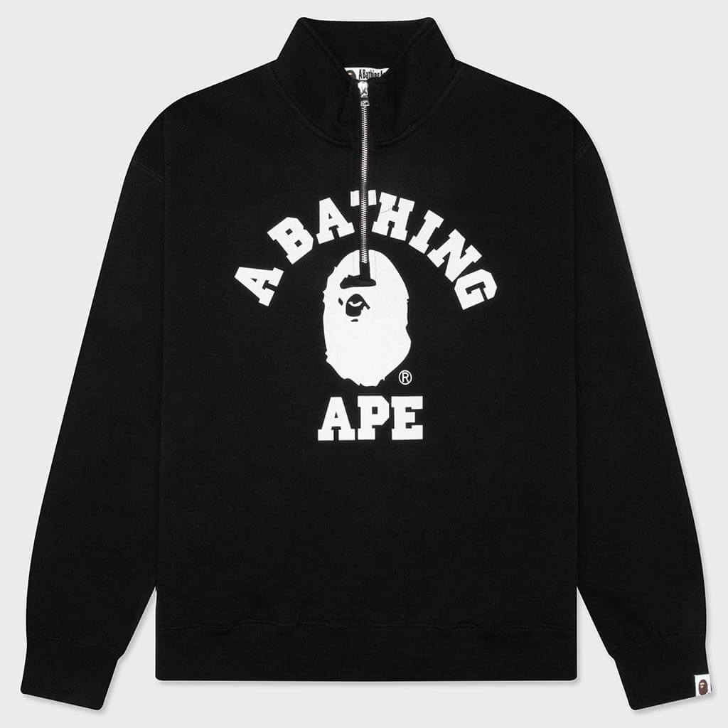 College Half Zip Relaxed Fit Crewneck Sweatshirt - Black – Feature