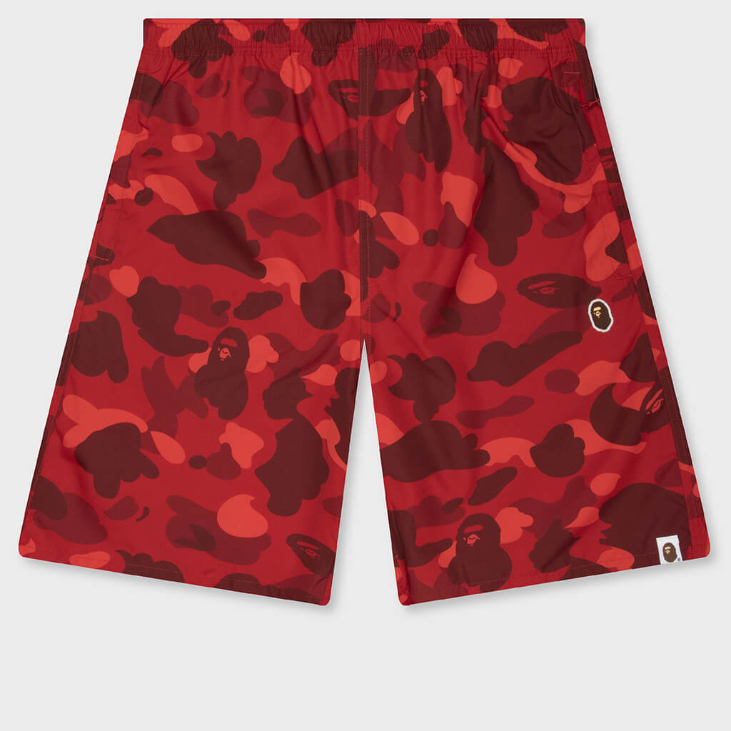 Color Camo Ape Head One Point Beach Shorts - Red