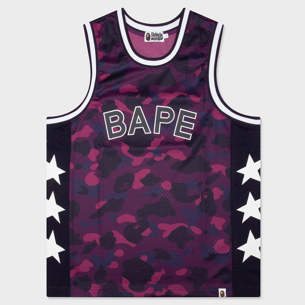Color Camo Mesh Multi Logo Relaxed Fit Tank Top - Purple – Feature