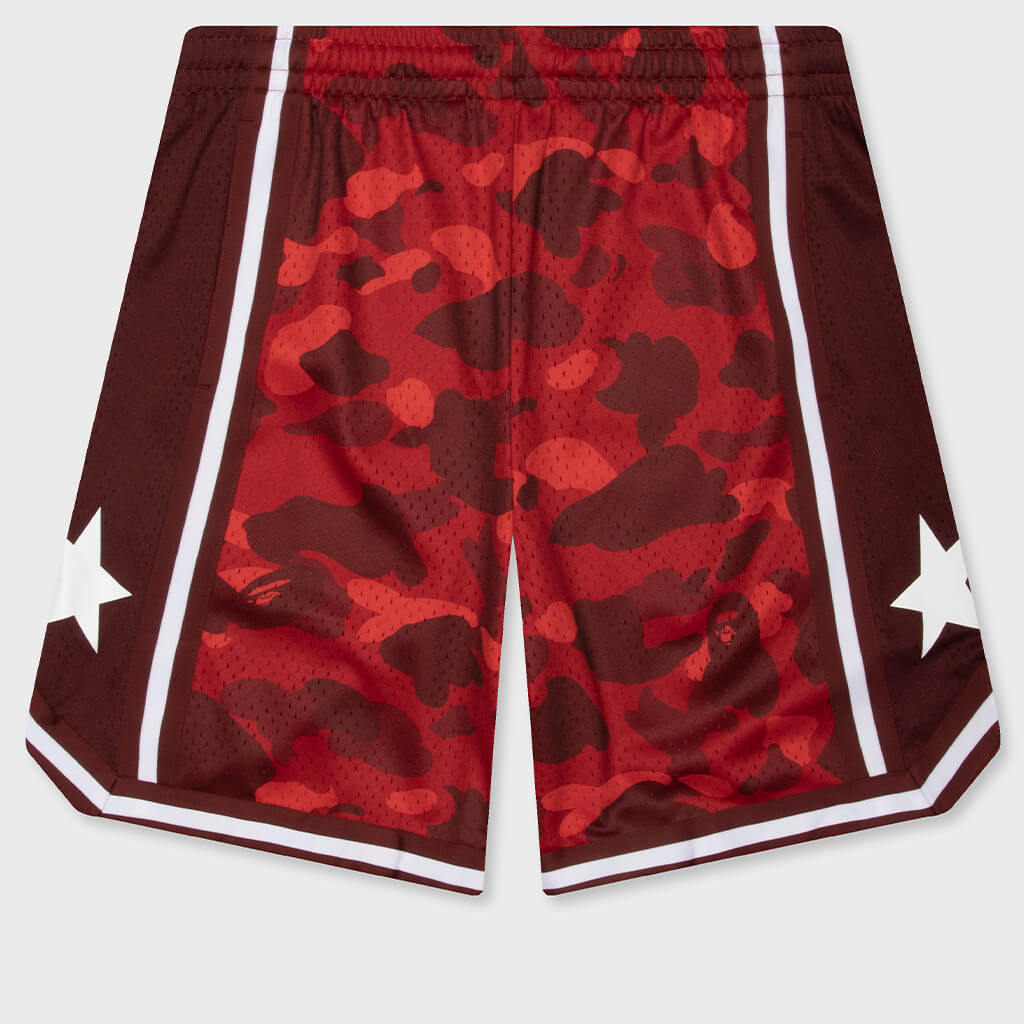 Color Camo Mesh Relaxed Fit Shorts - Red