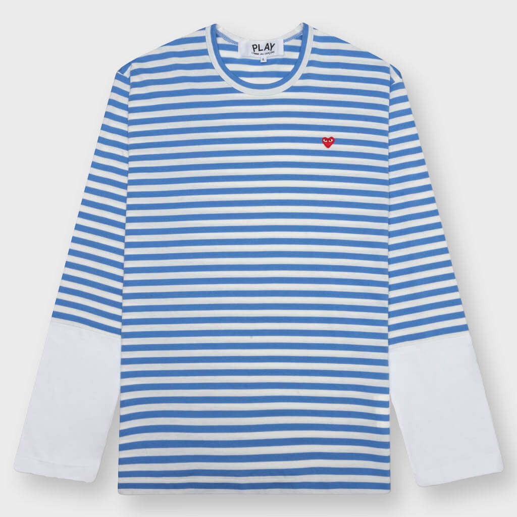 Women's Striped White Sleeve L/S T-Shirt - Blue