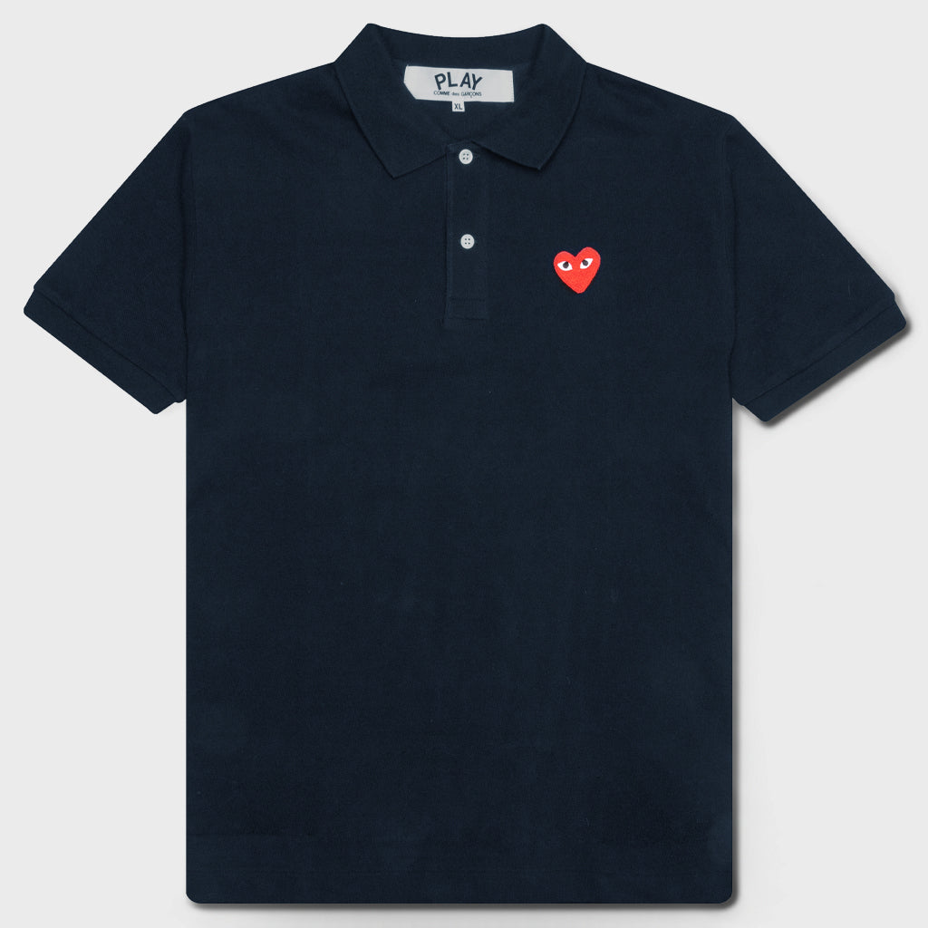 Women's CDG Heart Emblem Polo Tee - Navy