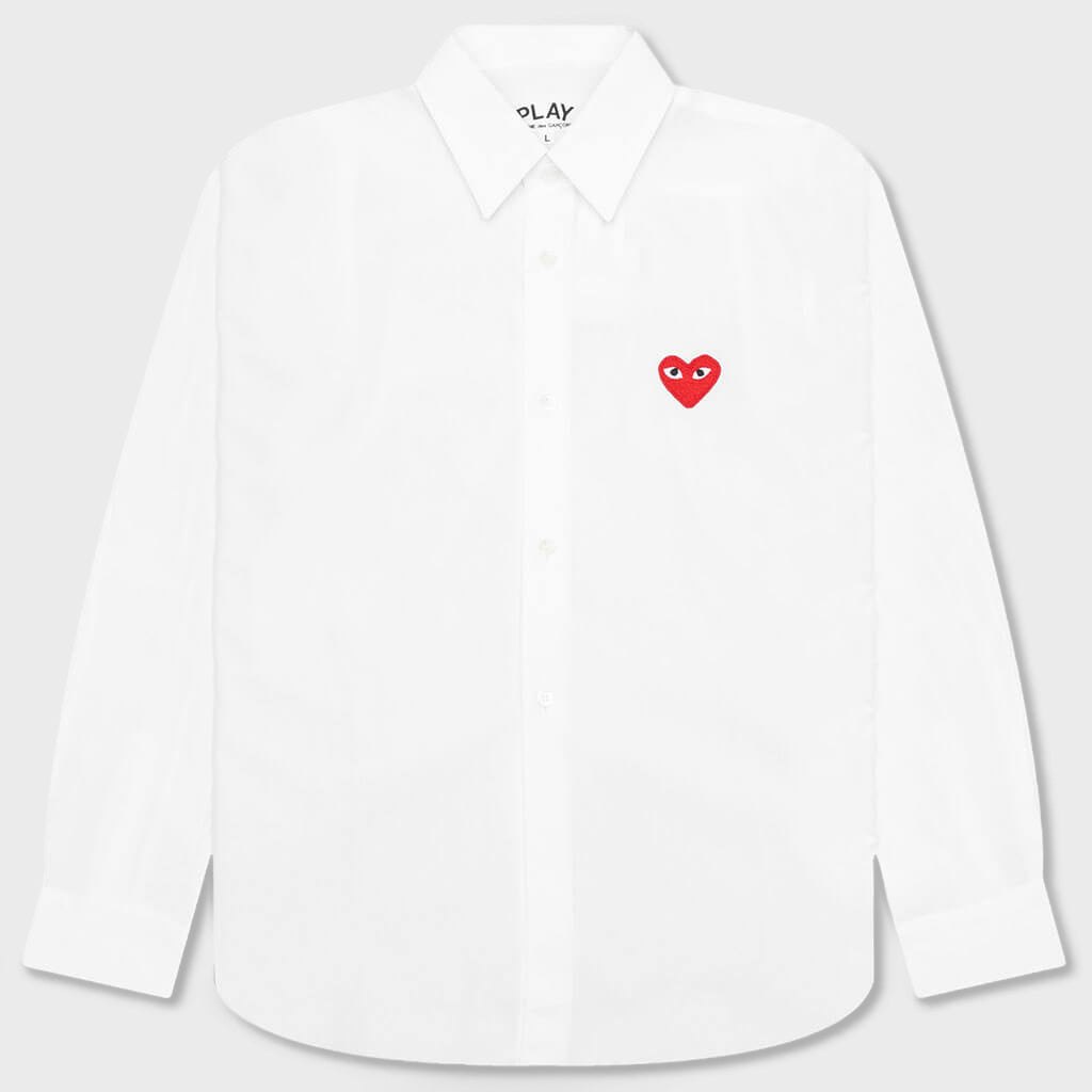 Women's Red Heart Button Up - White