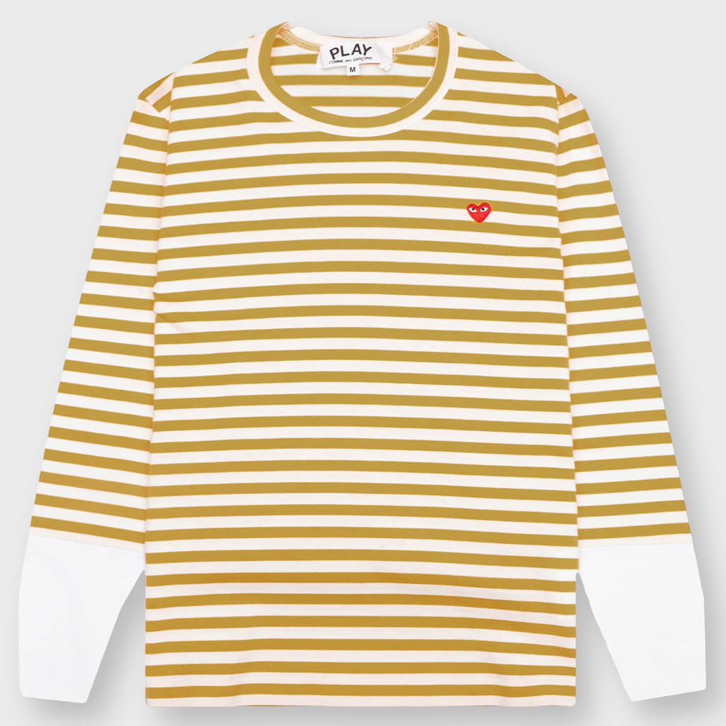 Women's Striped White Sleeve L/S T-Shirt - Mustard