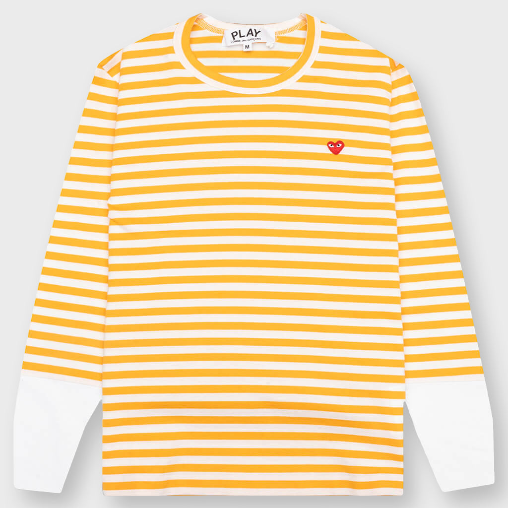 Women's Striped White Sleeve L/S T-Shirt - Yellow