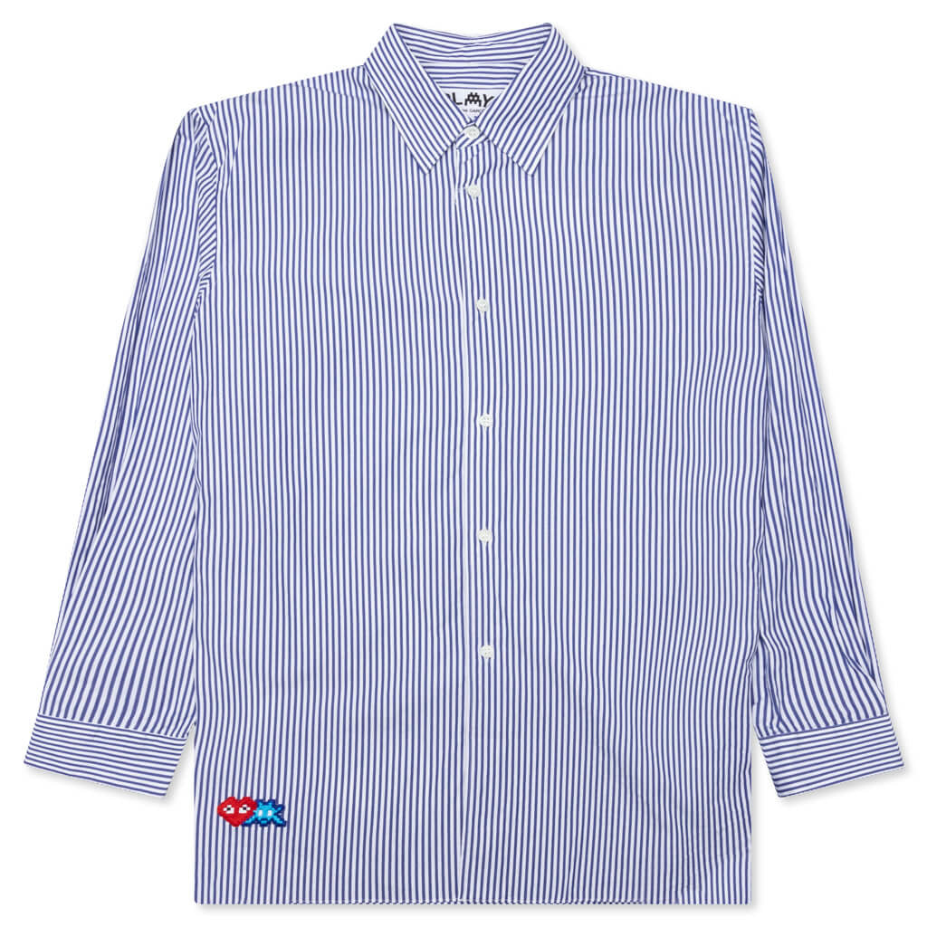 COMME des GARÇONS PLAY インベーダー シャツ XL Comme des Garcons PLAY x the Artist Invader Striped Shirt - Blue