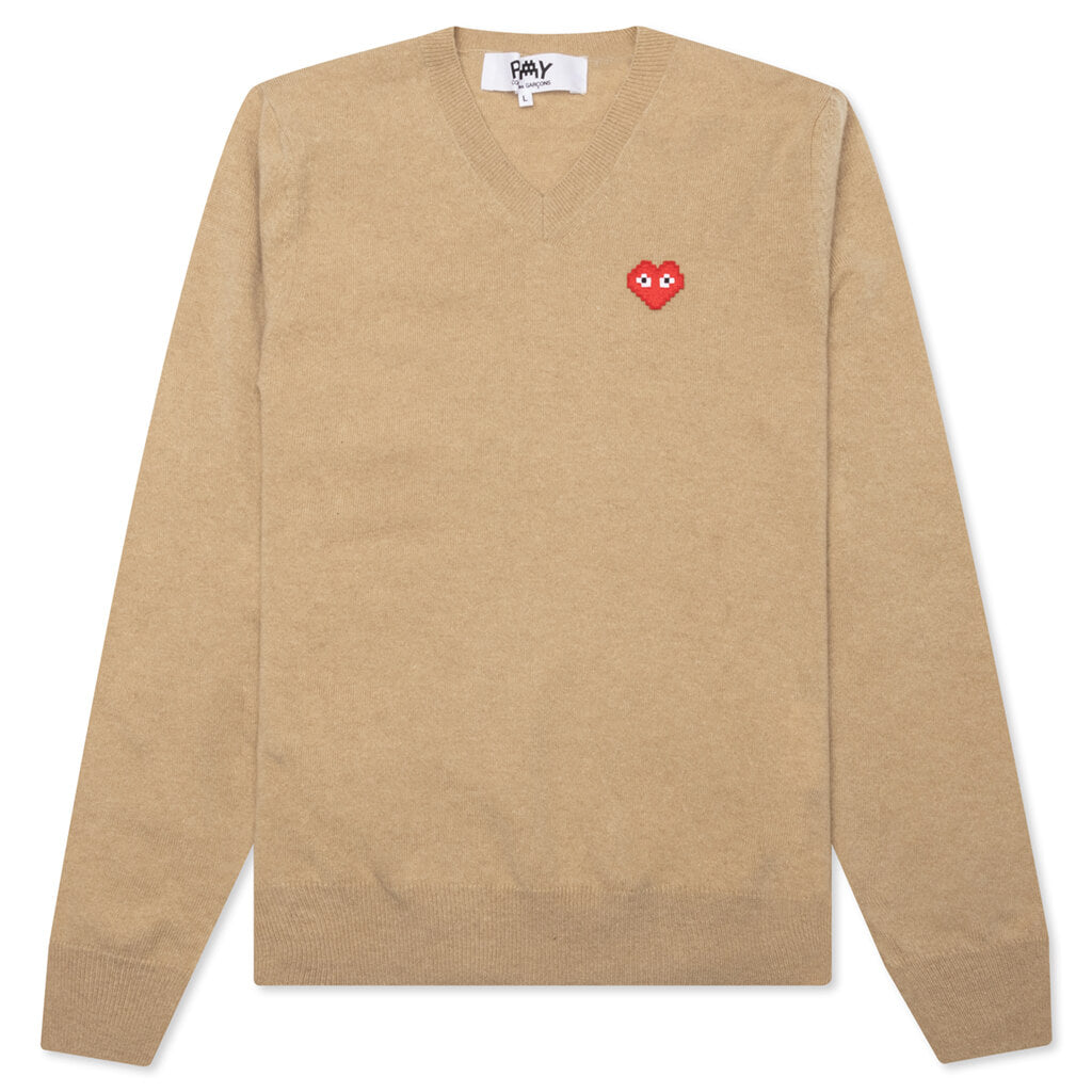 Comme des Garcons PLAY x the Artist Invader V-Neck Pullover - Camel ...