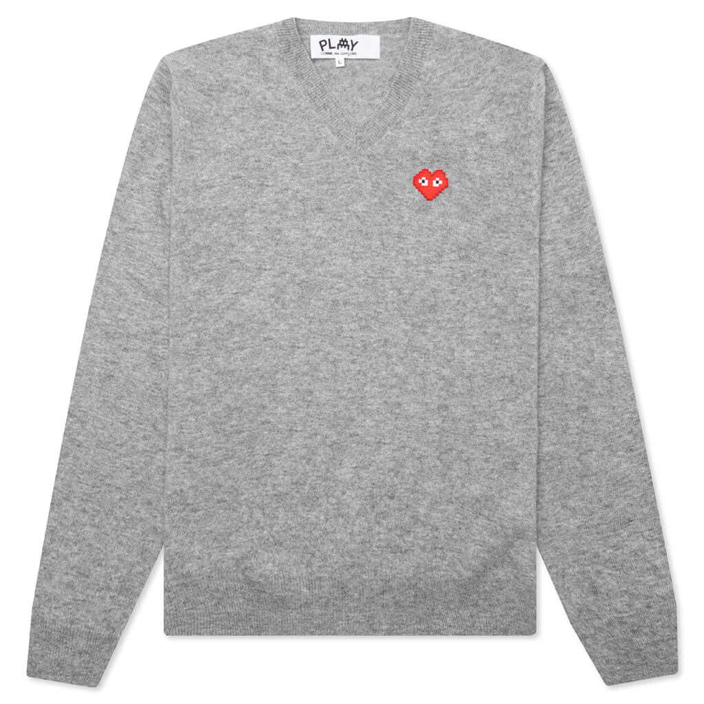 Comme des Garcons PLAY x the Artist Invader V-Neck Pullover - Top Grey ...