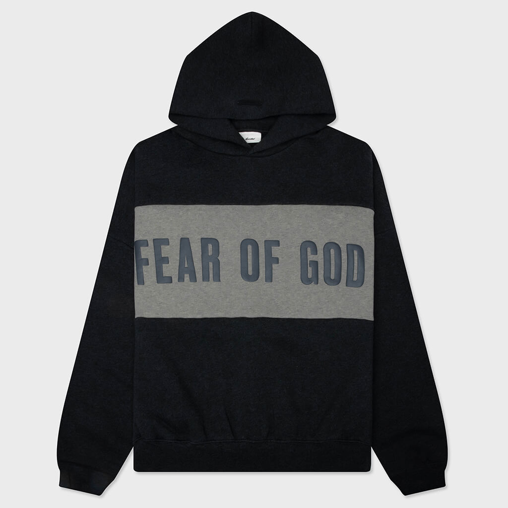 Cropped Relaxed Panelled Hoodie - Iron Grey Heather/Seal Heather