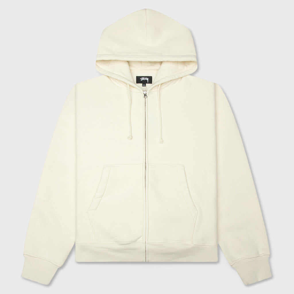 Cursive Applique Zip Hood - Natural