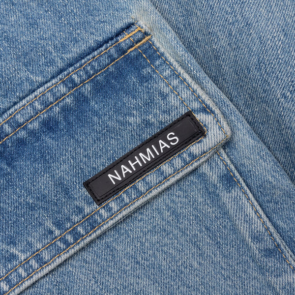 Nahmias Men's Logo Baggy Denim Cargo Pants
