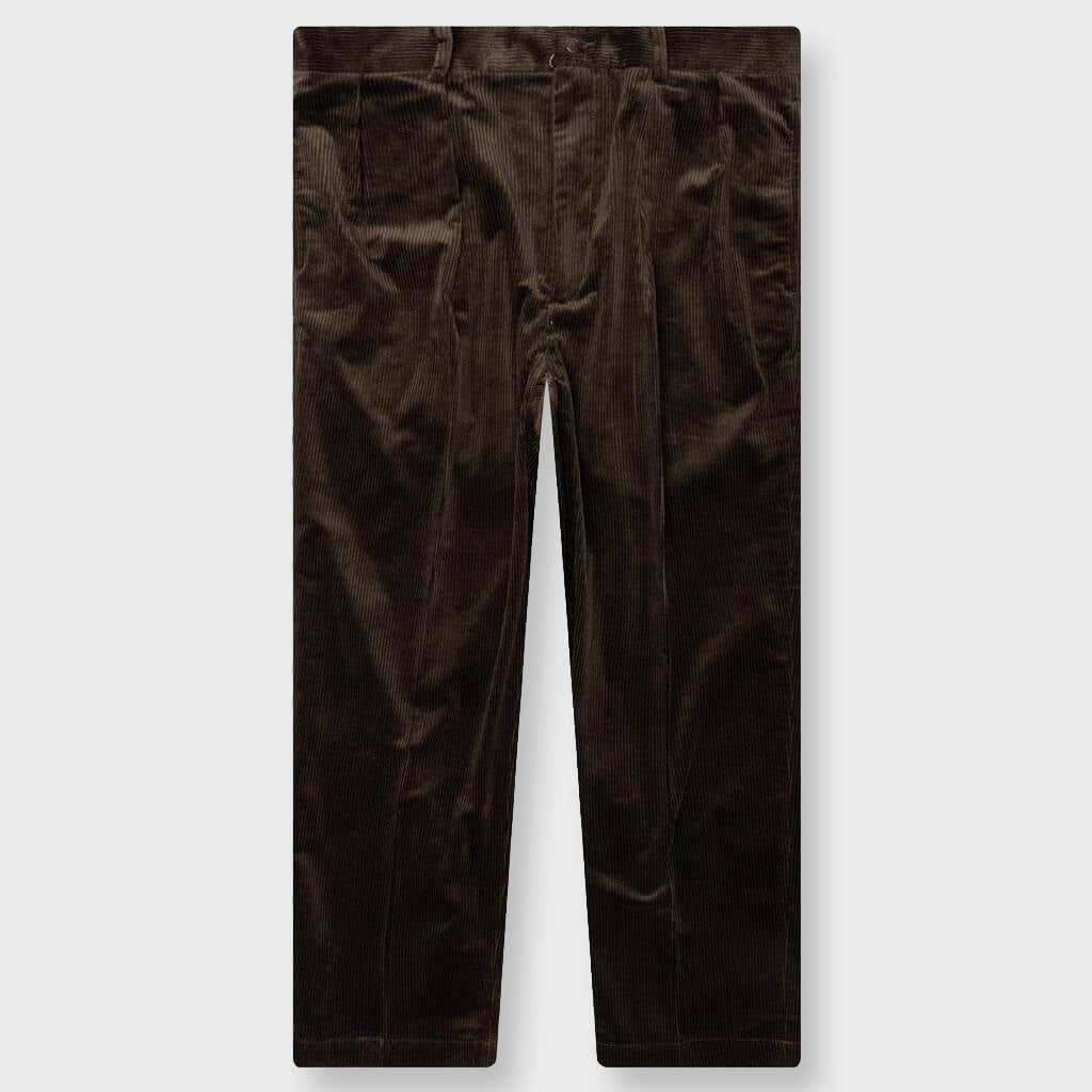 Double Pleated Corduroy Trousers - Brown