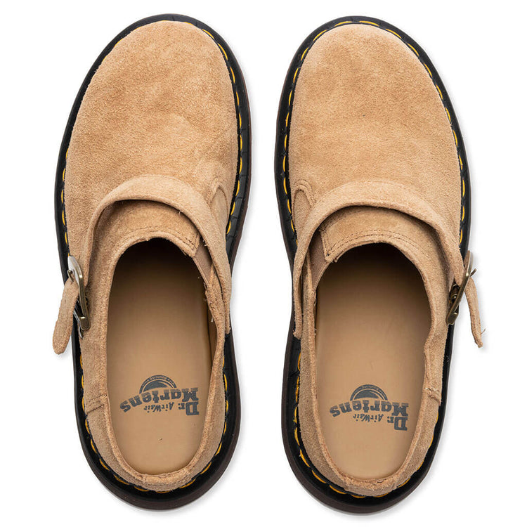 Dr. Martens Isham Suede Mules Tan Unisex Men 11/Women 12 Isham suede and jacquard mules in Natural Tan | Dr. Martens main image 4