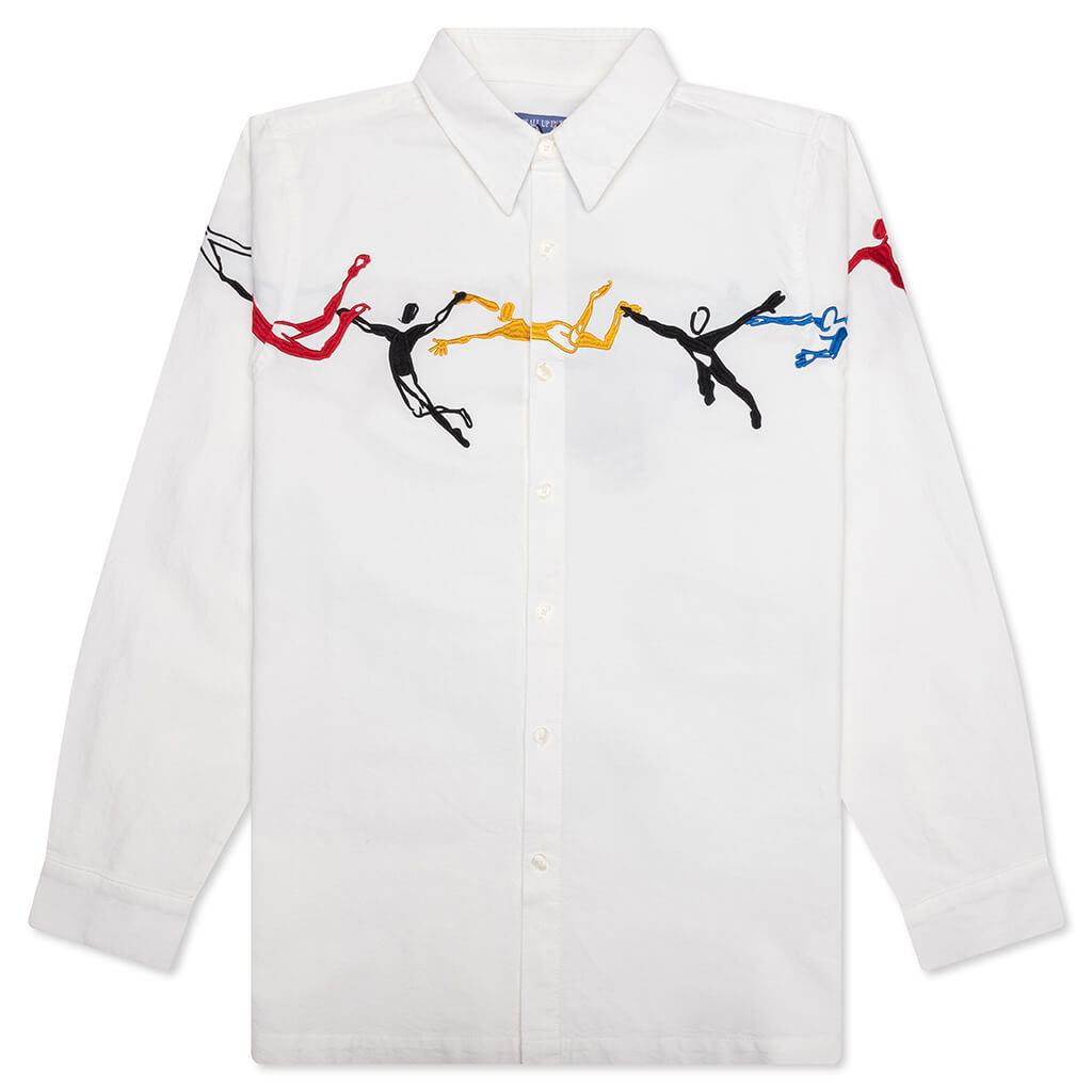 Embroidered Figures Button Up - White – Feature