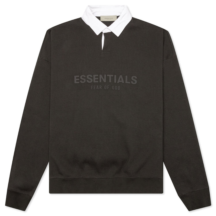 Essentials Henley Rugby Waffle Henley Rugby - Off Black – Feature