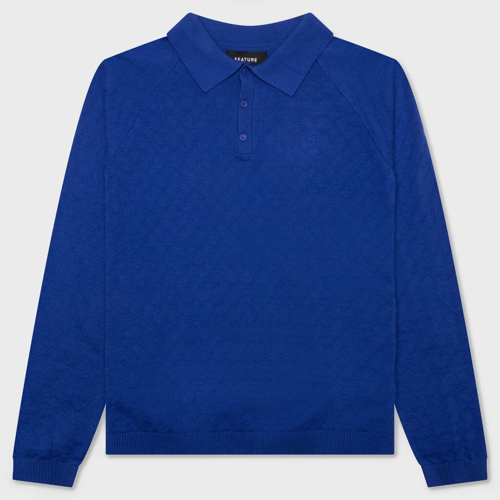 Hogan Pointelle Raglan Sleeve Sweater Polo - Indeevar Blue