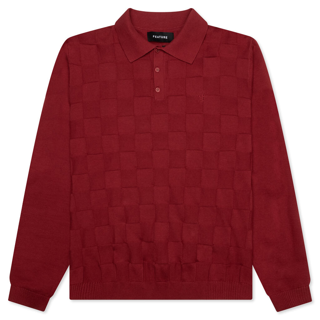 Palmer Checked L/S Sweater Polo - Sunday Red - Feature