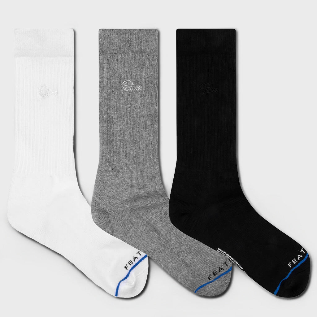 Tonal Script Crew Sock - Heather Grey/Black/White (3-Pack)