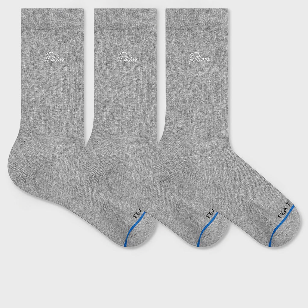 Tonal Script Crew Sock - Heather Grey (3-Pack)