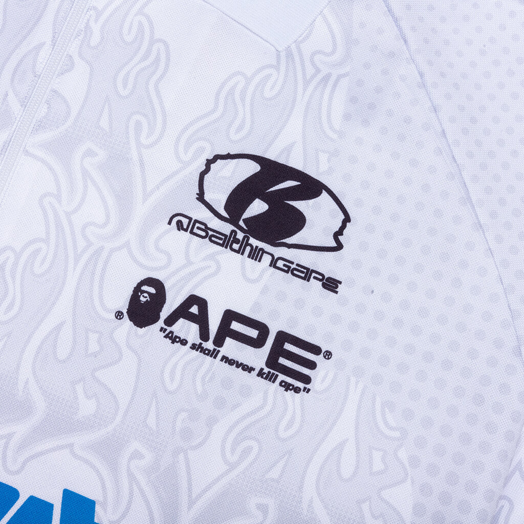 Flame Pattern Overall Print Half Zip Relax Fit Polo Shirt - White