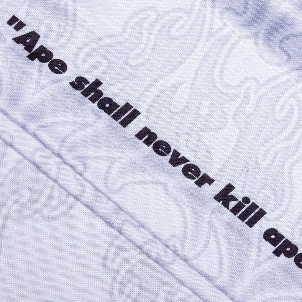 Flame Pattern Overall Print Half Zip Relax Fit Polo Shirt - White