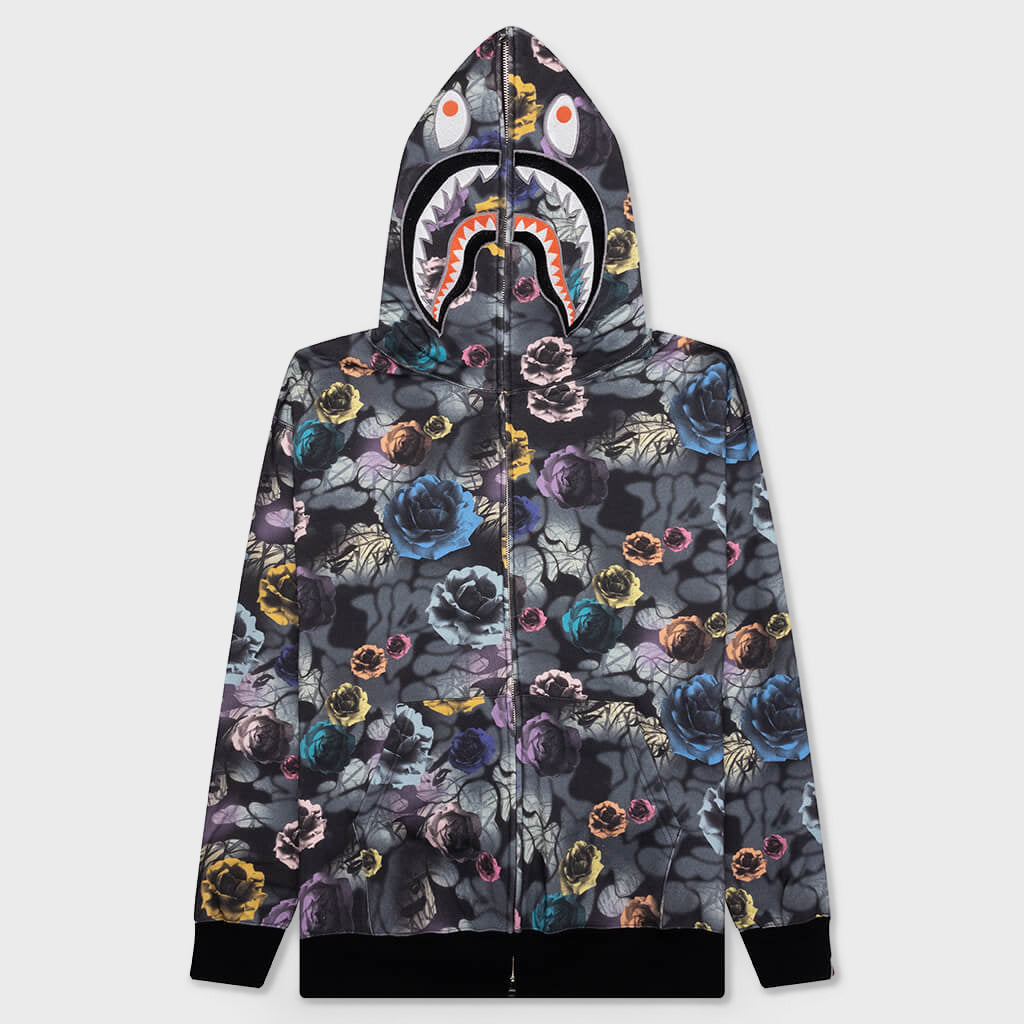 トップス ABC CAMO FLOWER SHARK FULL ZIP HOODIE XS Floral Camo Shark Relaxed Fit Full Zip Hoodie - Black – Feature