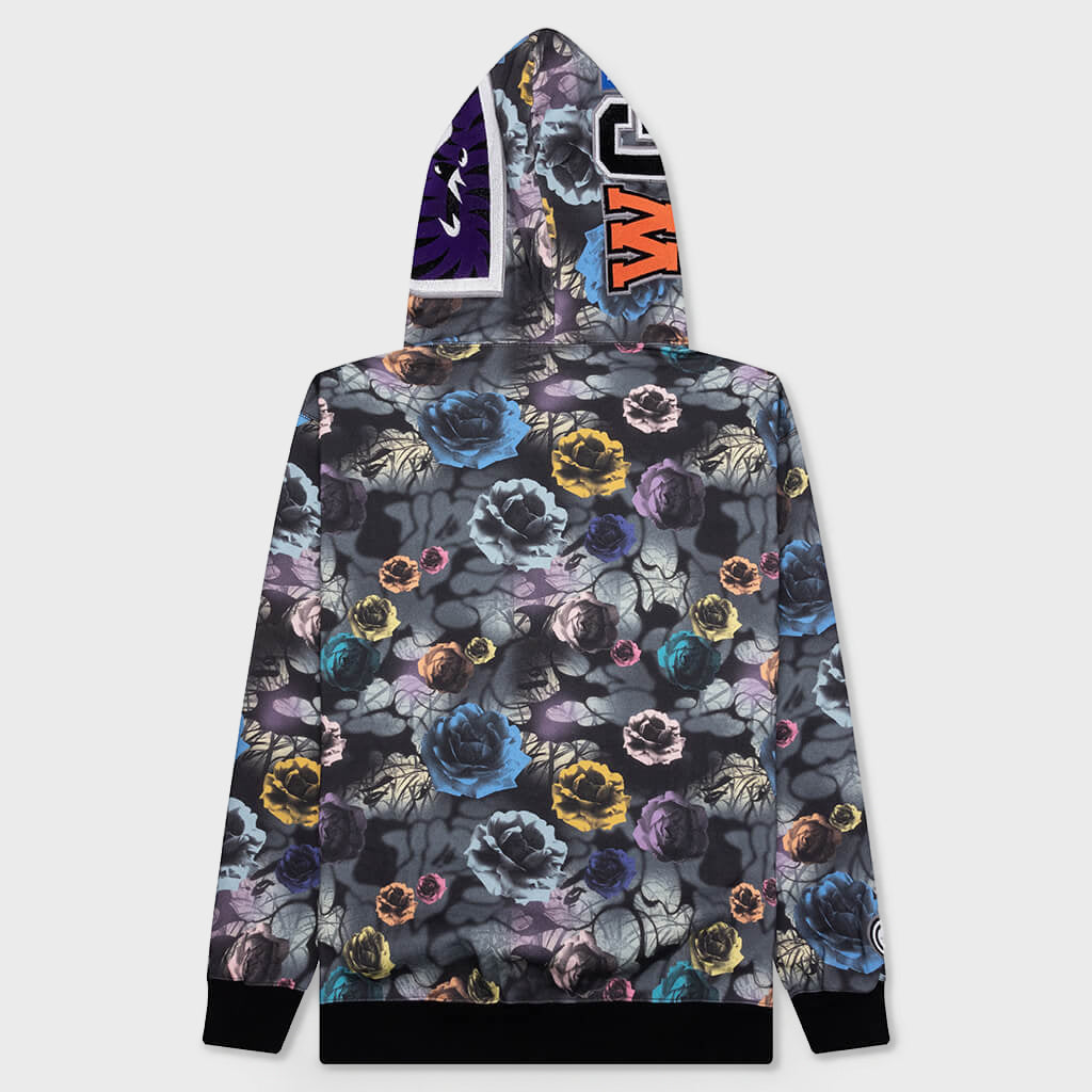 Floral Camo Shark Relaxed Fit Full Zip Hoodie - Black – Feature