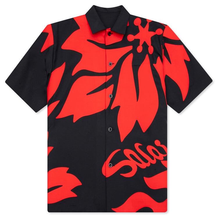Floral Embroidered Patch Suiting Shirt - Navy/Red – Feature