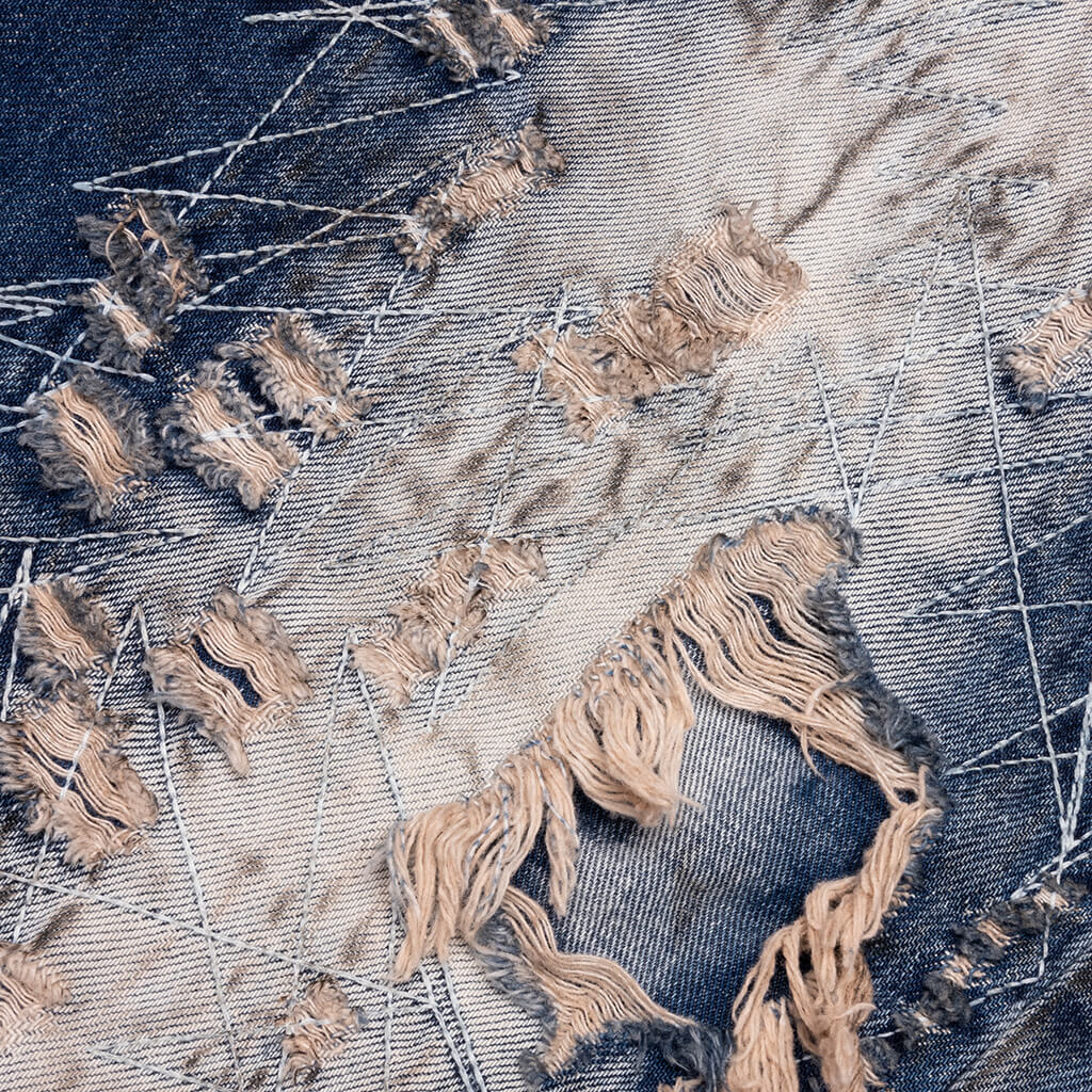 Hard-Washed Damaged Denim Pants - Blue – Feature