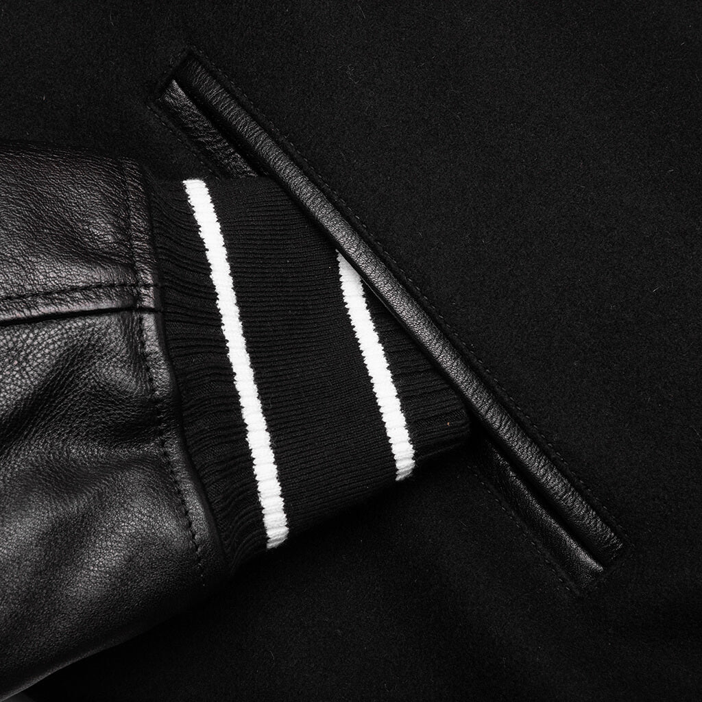 Hooded Varsity Jacket in Wool and Leather - Black – Feature