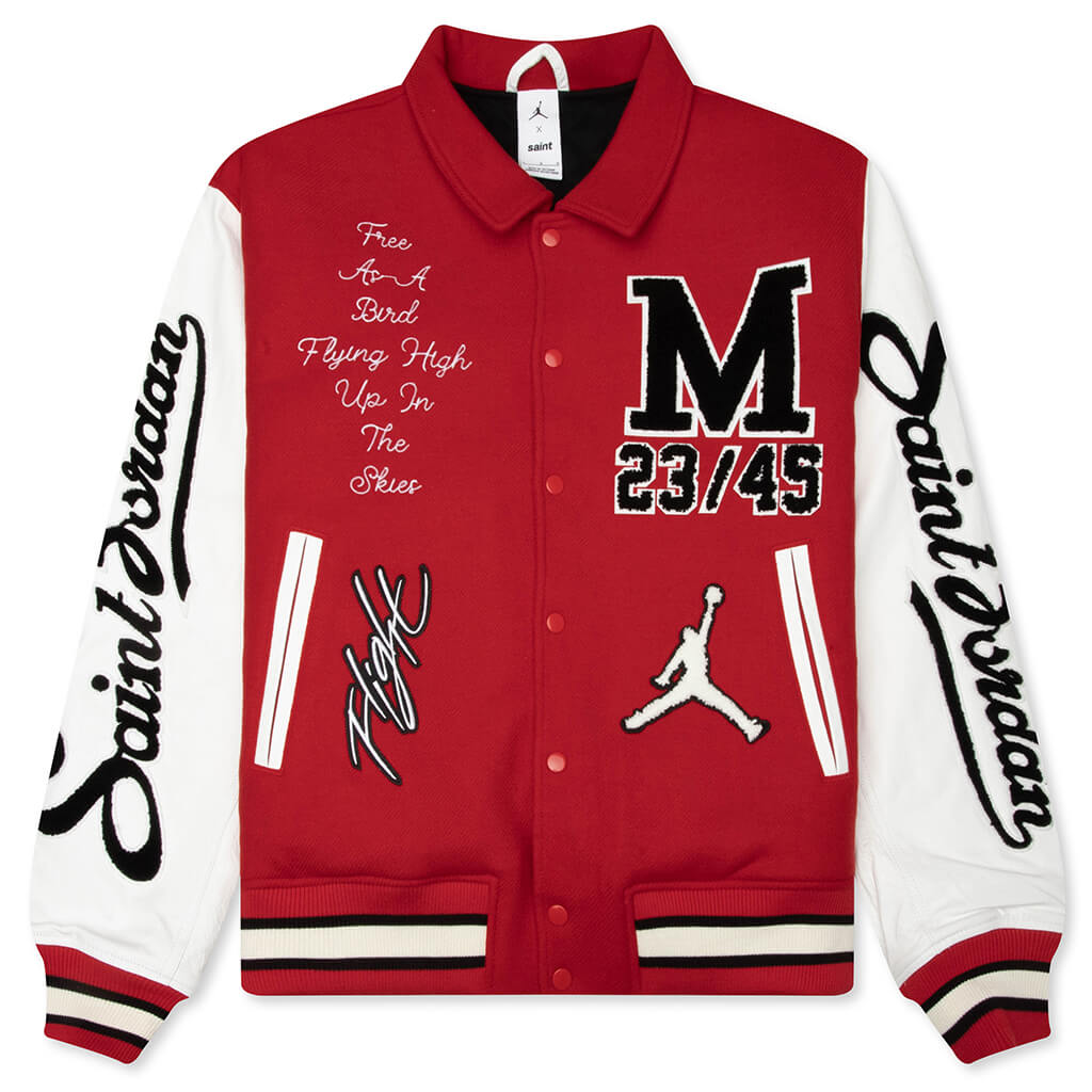 Nike Jordan SAINT Mxxxxxx スタジャン セントジョーダン Air Jordan x Saint Mxxxxxx Varsity Jacket - University Red/White