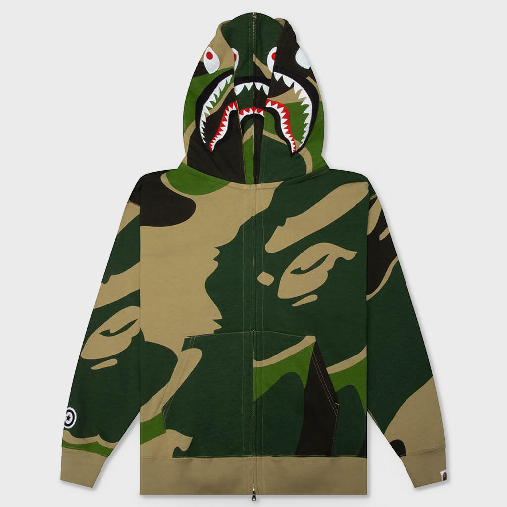 Mega ABC Camo Double Shark Relaxed Fit Full Zip Hoodie - Green