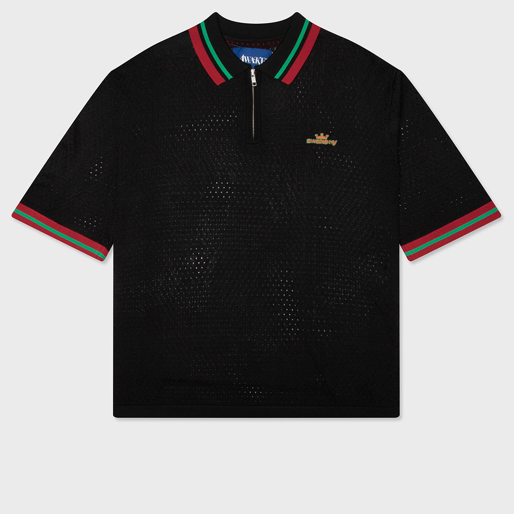 Mesh Zip Polo - Black