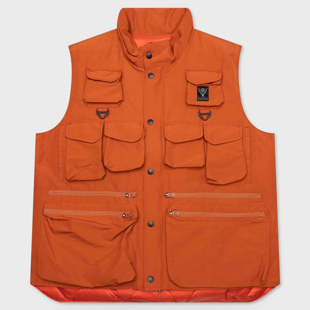 Multi-Pocket Zipped Down Vest - Orange
