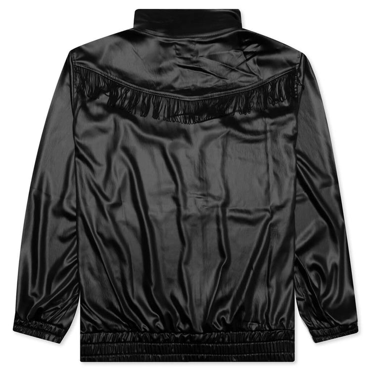Fringe Track Jacket Poly Sateen Black Feature