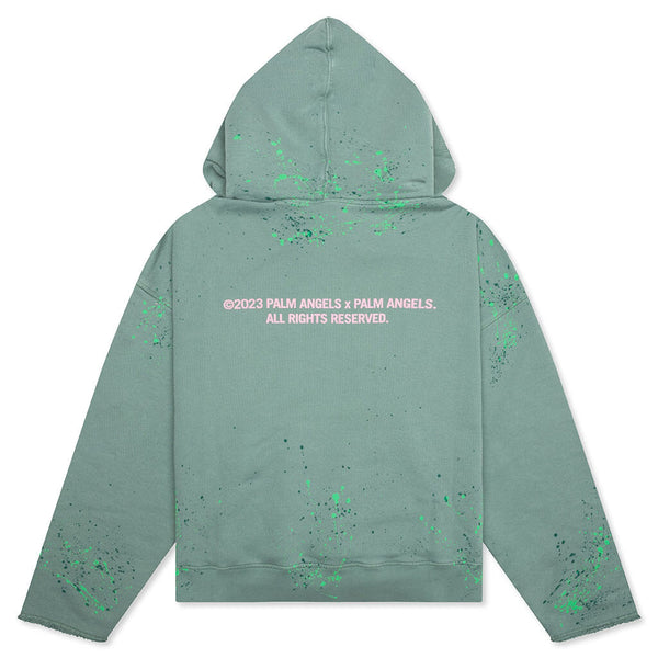 PXP Painted Raw Cut Hoodie Green Pink Feature