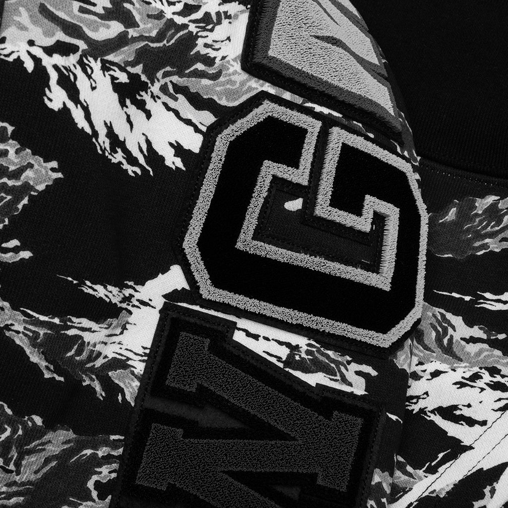 Palm Tree Camo Relaxed Fit Shark Full Zip Hoodie - Black