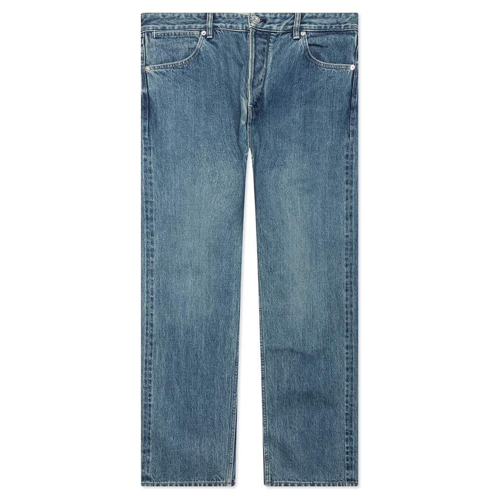 Washed and Bleached Raw Denim Trousers - Blue – Feature
