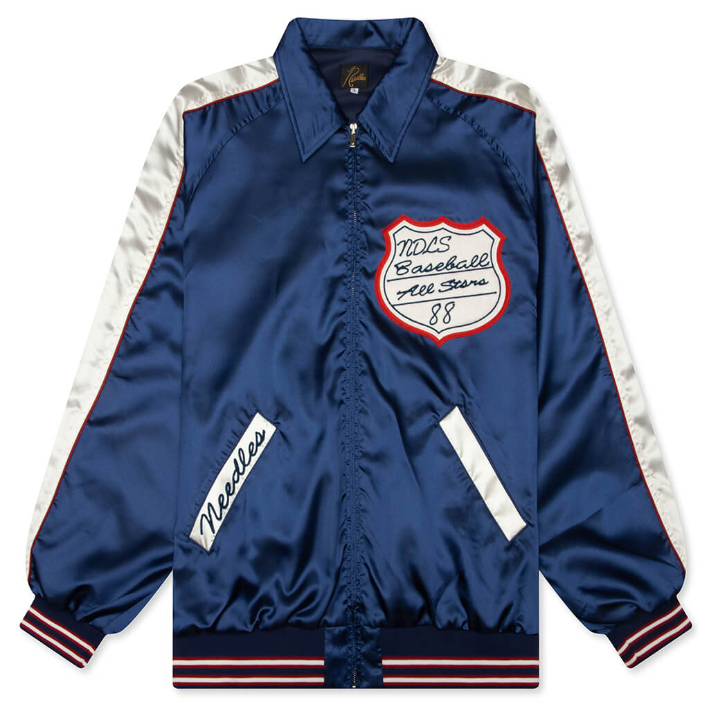 Poly Sateen Stadium Jacket - Navy – Feature