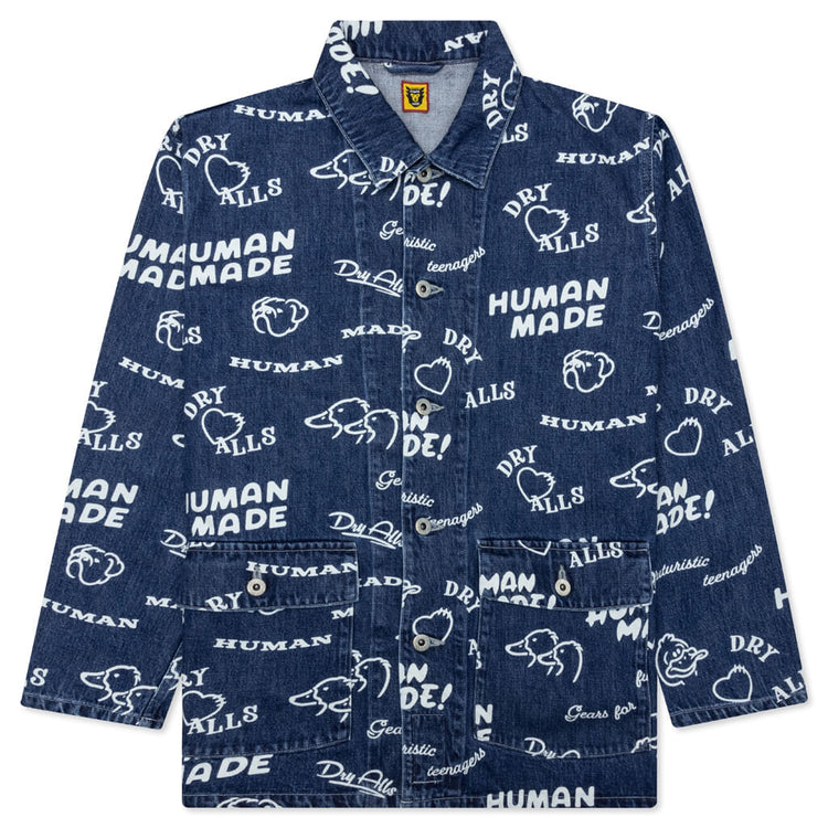 Printed Denim Coverall Jacket - Indigo – Feature